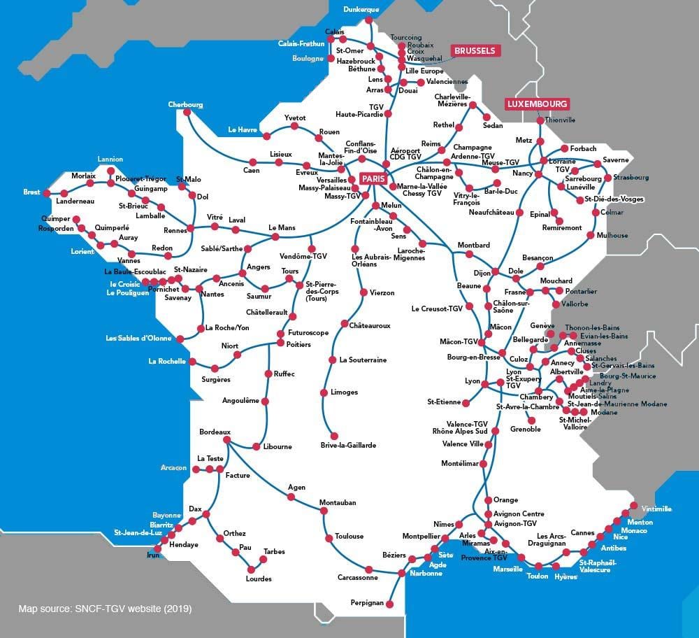 خريطة فرنسا tgv طرق
