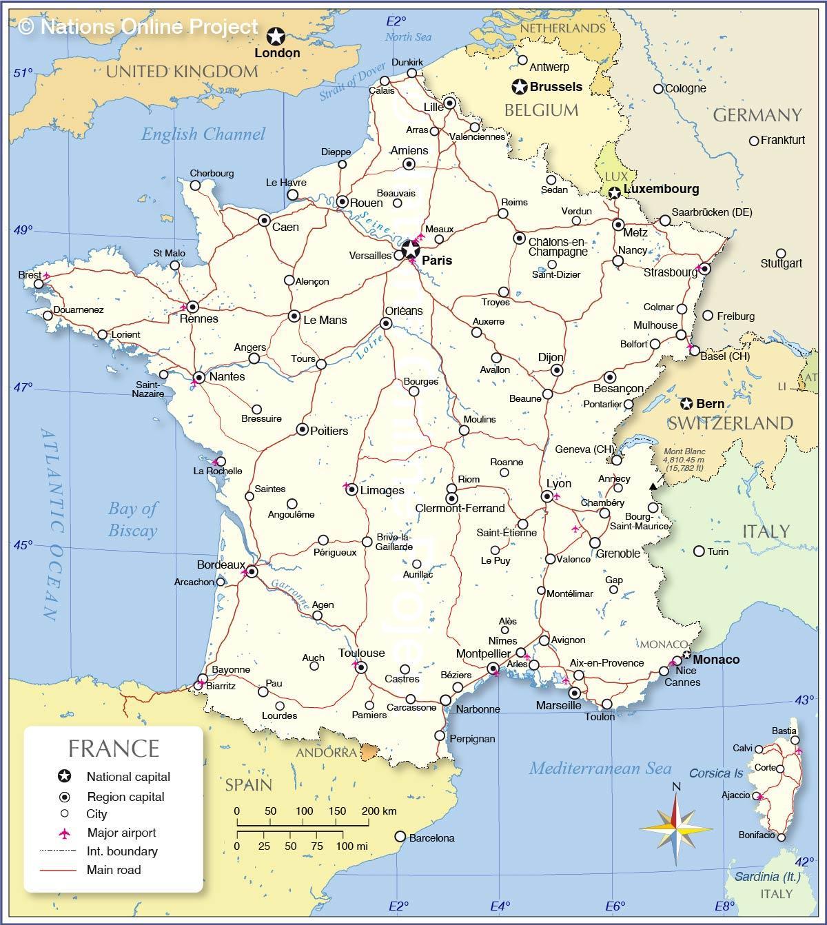 فرنسا خريطة المطارات الدولية