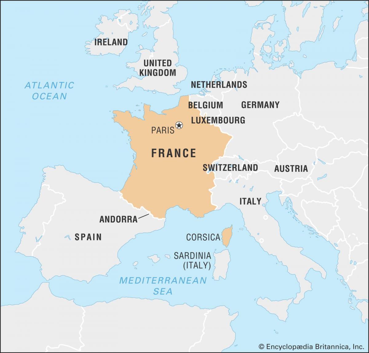 خريطة فرنسا والبلدان المجاورة