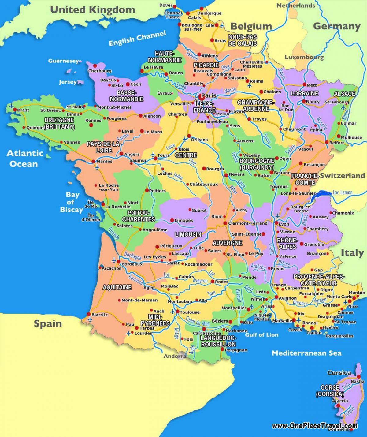 خريطة سياحية من فرنسا السياحية