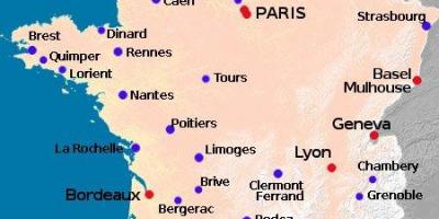 خريطة فرنسا تظهر المطارات